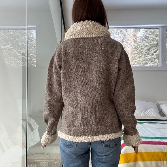 Vintage wool and cotton wrap style Sherpa sweater cardigan medium - Picture 5 of 14